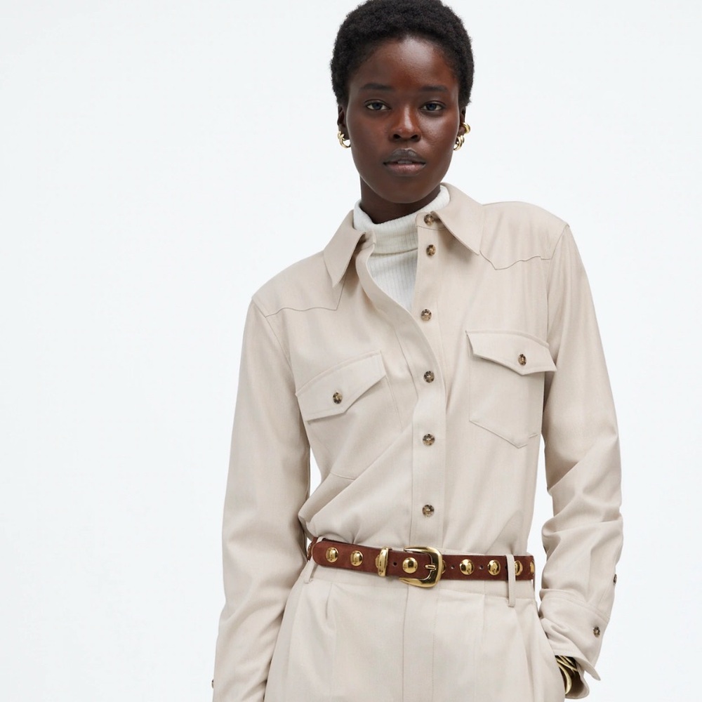 Madewell Western Button-Up Shirt in Brushed Twill (Pebble Stone)